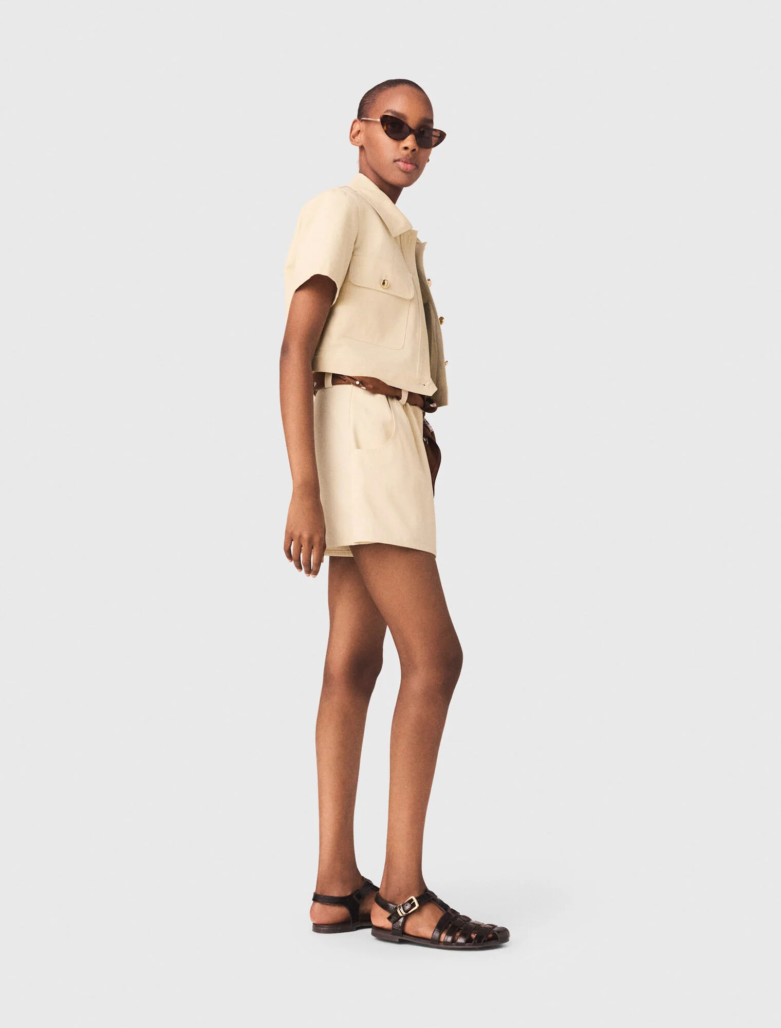 Short-Sleeved Cropped Jacket Ecru - Image 2