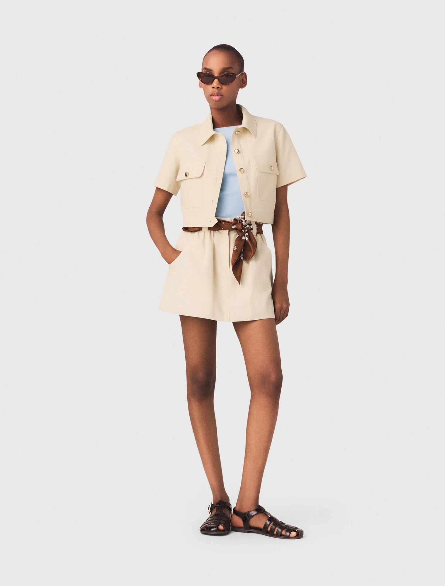 Short-Sleeved Cropped Jacket Ecru - Image 5