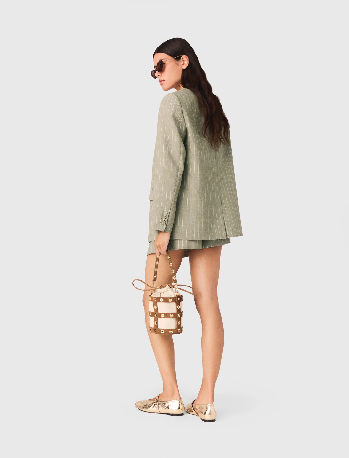 Linen Blend Suit Jacket Khaki - Image 3