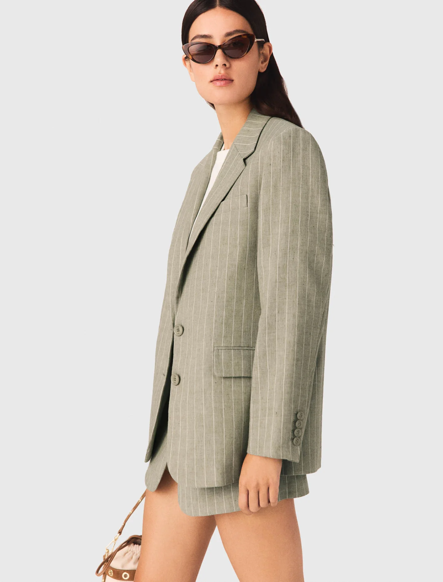 Linen Blend Suit Jacket Khaki - Image 4