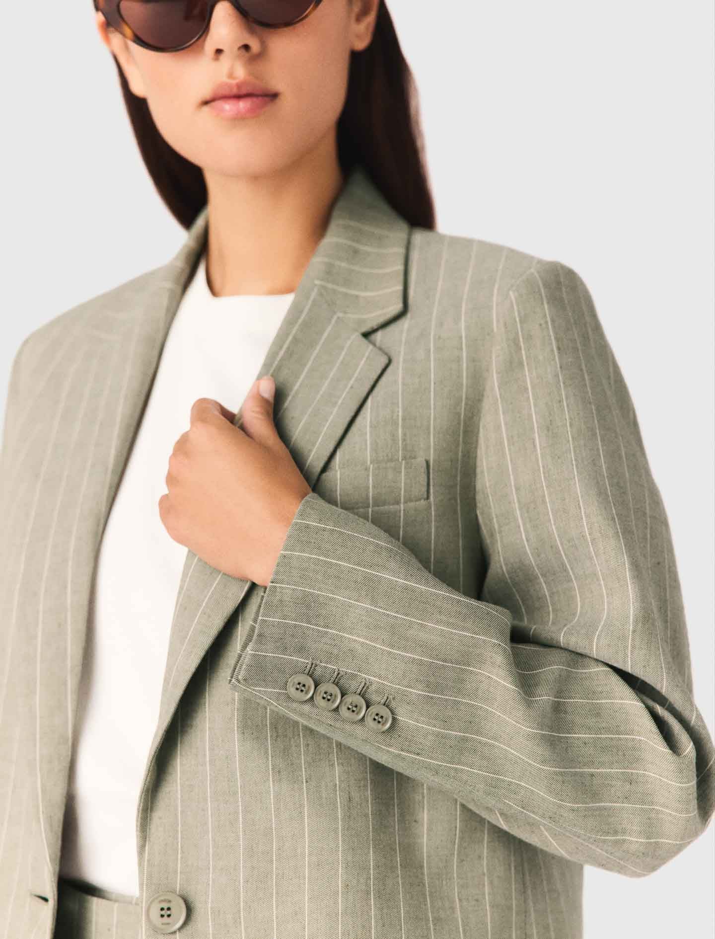Linen Blend Suit Jacket Khaki - Image 6