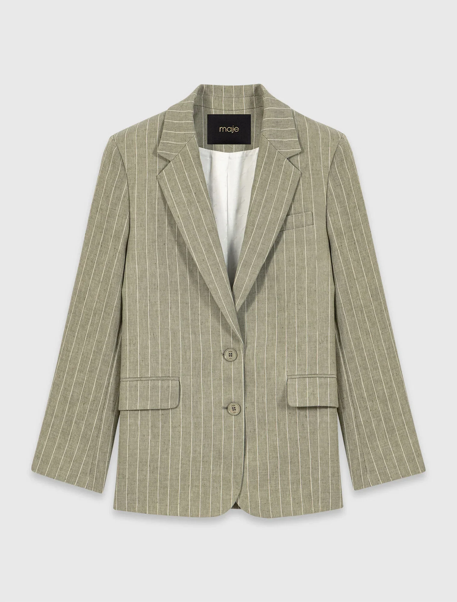 Linen Blend Suit Jacket Khaki - Image 7