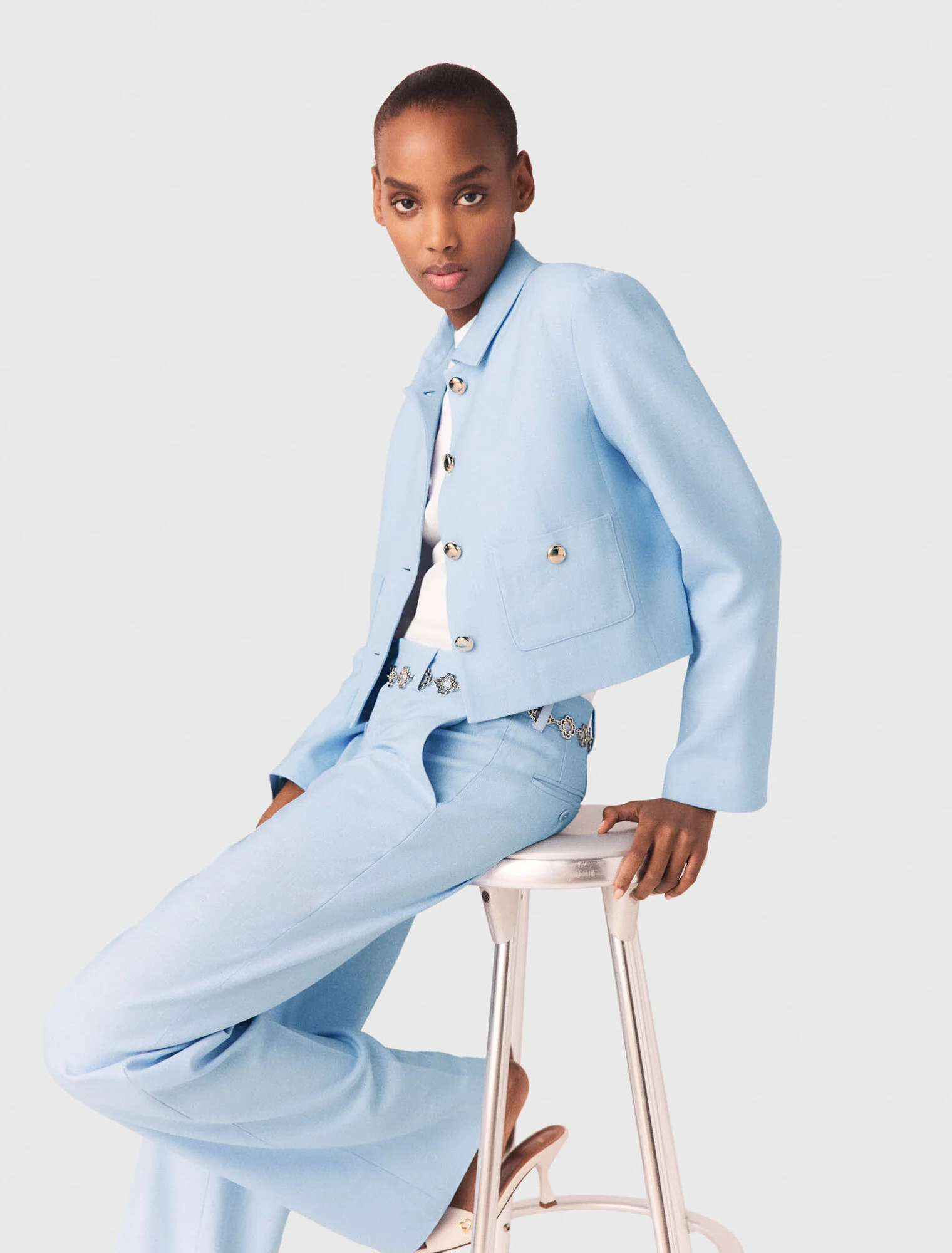 Short Single-Breasted Jacket Blue Sky - Image 4