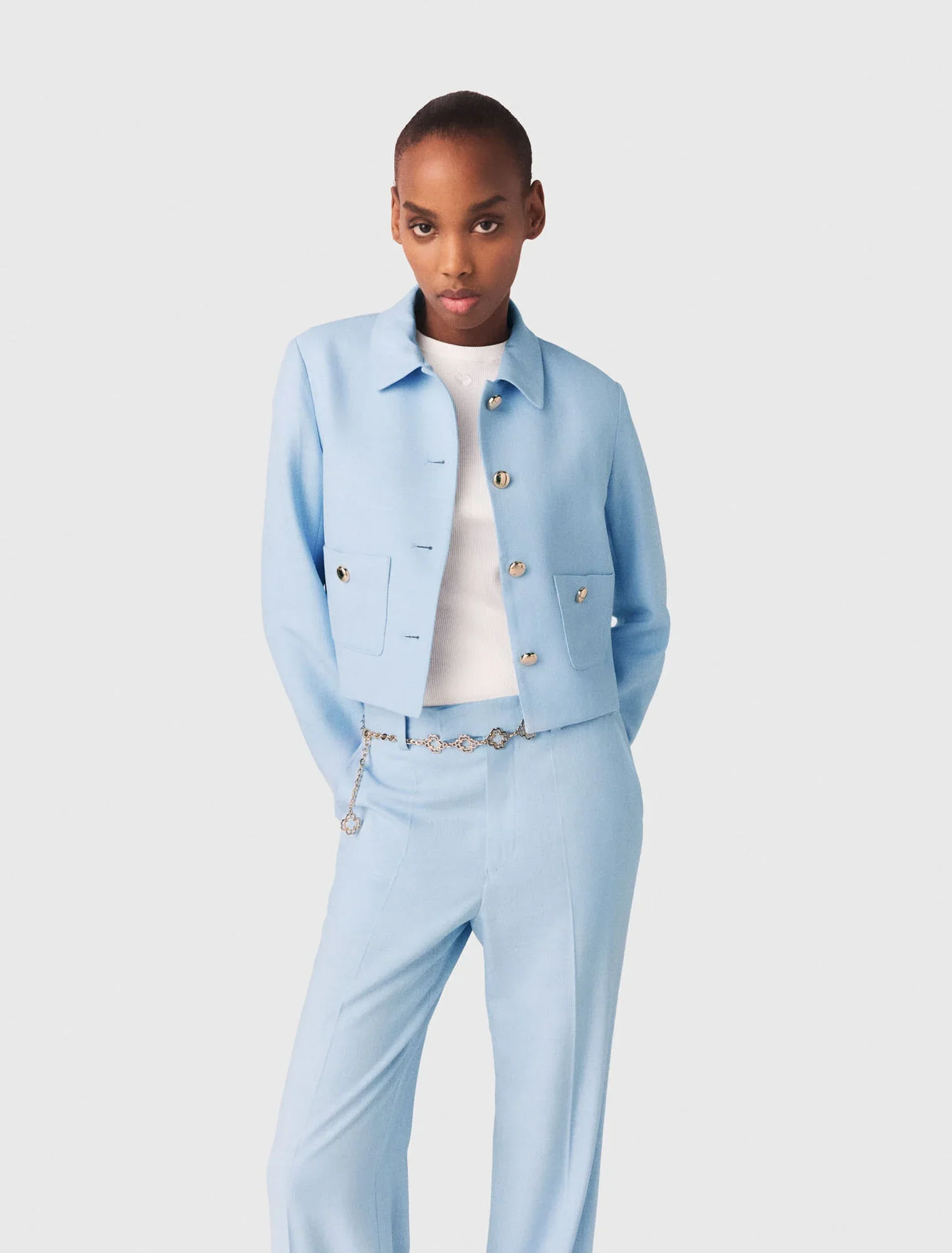 Short Single-Breasted Jacket Blue Sky - Image 6