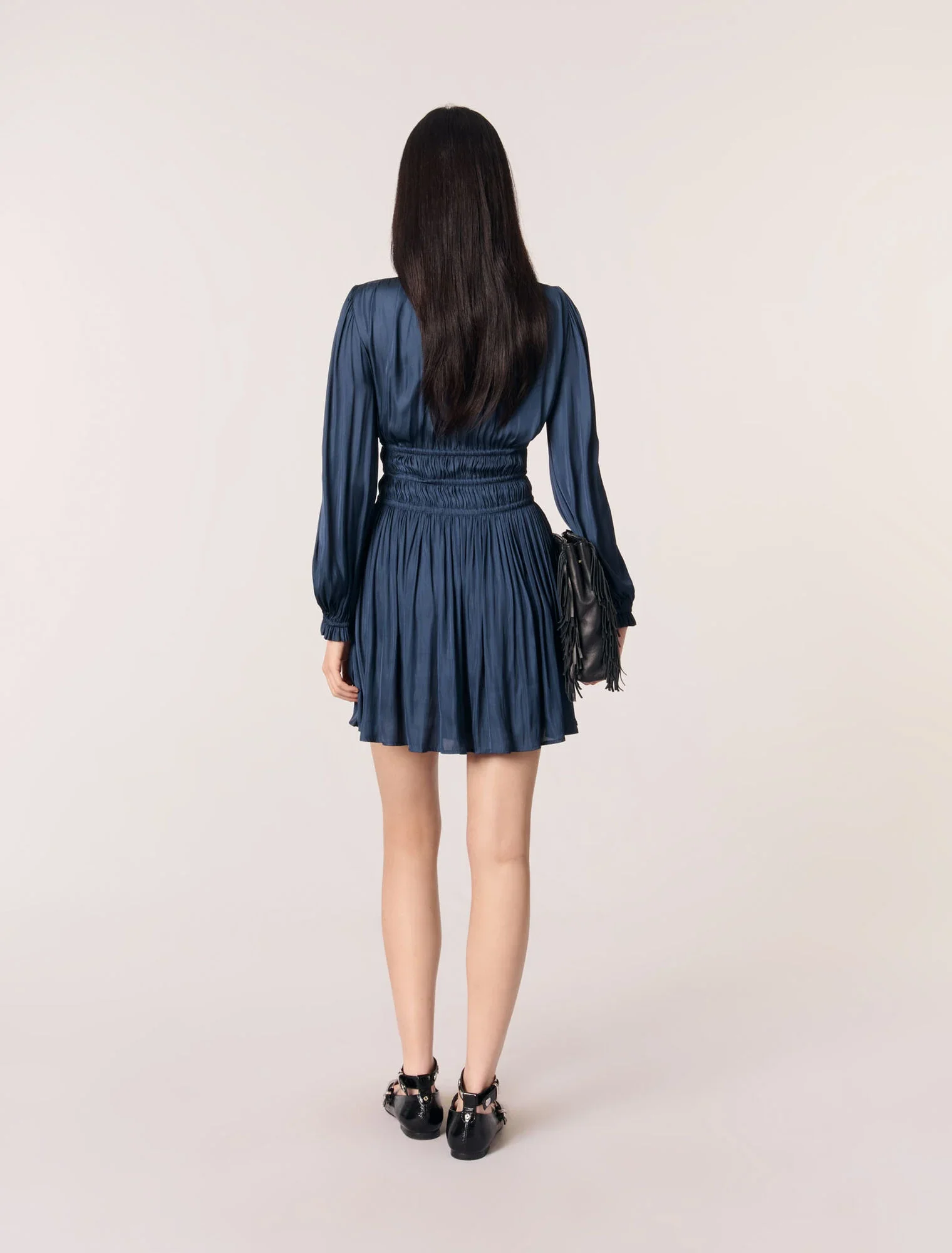 Satin dress with ruffles Navy - Image 3