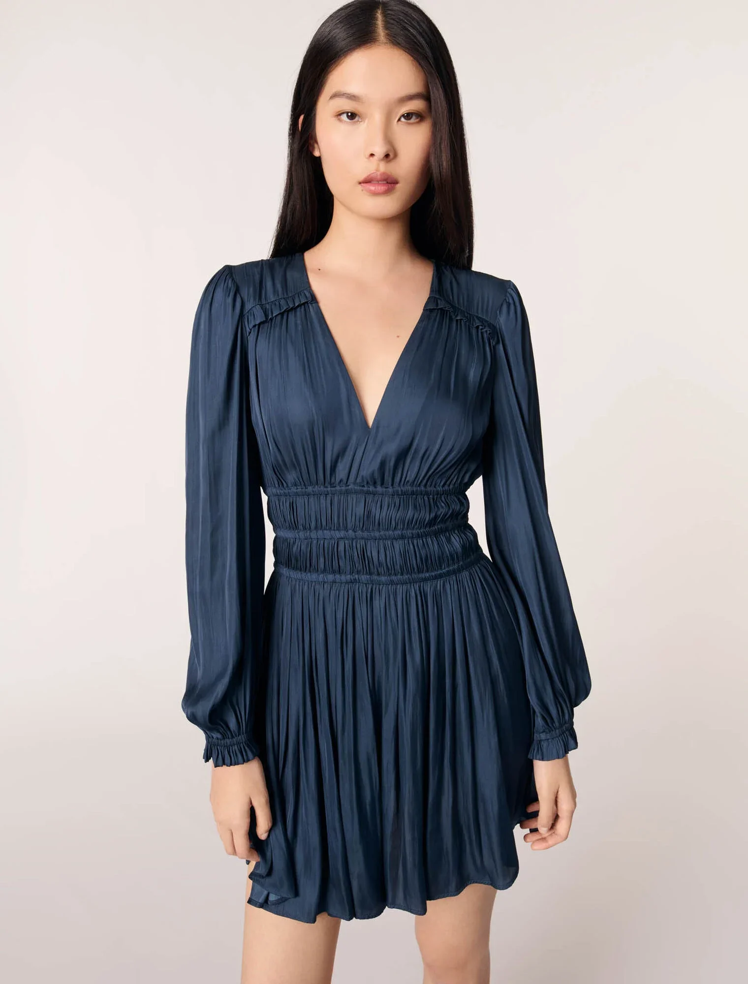 Satin dress with ruffles Navy - Image 6
